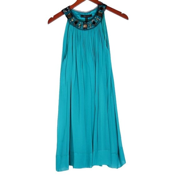 BCBGMAXAZRIA Women's US2 XS Green Dress Silk A-Line Beaded Neckline Mini $398 - Picture 2 of 6